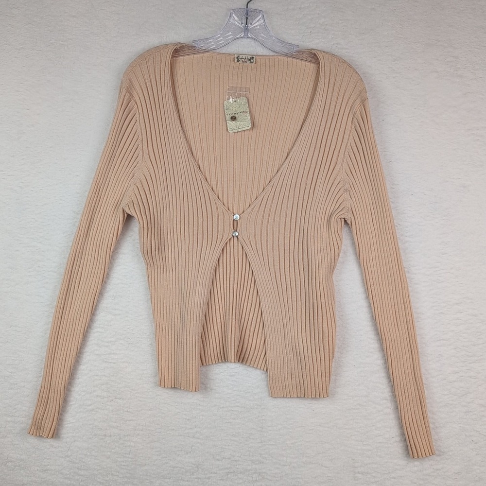 NWT Free People‎ Intimately Women Oatmeal Ribbed Open Front Long Sleeve Top XL